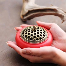 包邮 陶瓷香炉中国红室内檀香盘香净化空气摆件,三合