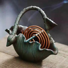 包邮 小号陶瓷仿古盘香炉室内净化空气摆件,三合