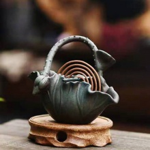 包邮 小号陶瓷仿古盘香炉室内净化空气摆件,三合