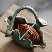 包邮 小号陶瓷仿古盘香炉室内净化空气摆件,三合