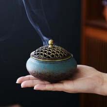 包邮 三合陶瓷香炉家用茶道配件复古盘炉室内供佛摆件