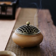 包邮 三合陶瓷香炉家用茶道配件复古盘炉室内供佛摆件