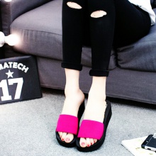 包邮 AMH松紧带平底坡跟一字女士凉拖松糕跟拖鞋